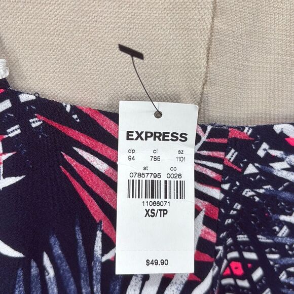 New Express Navy Blue Pink White Palm Tree Leaves‎ Print Stretch Mini Dress XS - Picture 8 of 14